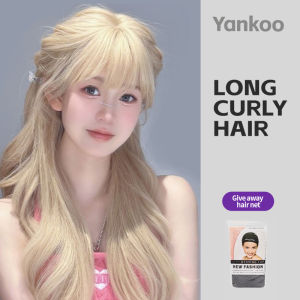 วิกผมสังเคราะห์แบบเต็มศีรษะที่ดูสมจริงลอนยาวสวยหวานน้ำหนักเบาเป็นพิเศษสำหรับผู้หญิงสีบลอนด์แพลตตินัม