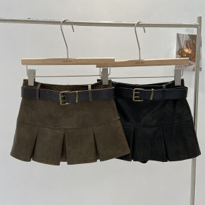 Retro Phong Cách Mỹ PU Da Mini Váy Eo Cao Xếp Ly Dành Cho Thon Gọn Ngắn Váy S Thời Trang Nữ Thời Trang Mùa Thu Mùa Đông