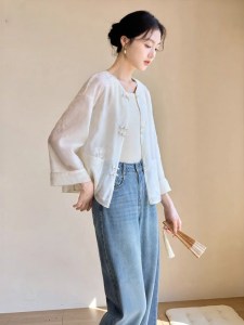 XIANGYING | Traditional Chinese Style White Cardigan Outwear