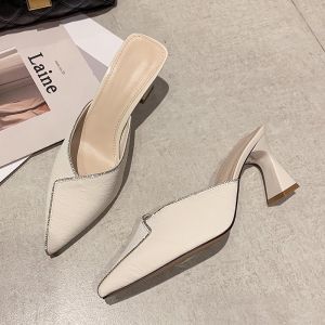 IELGY 2024 Summer New Rhinestone Pointed Toe Block Heel High Heel Baotou Sandals Women