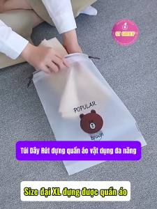 Túi Dây Rút ST GROUP size lớn 40x50cm dày trong suốt nhựa PE bền chắc đựng quần áo giày dép khăn tắm chống nước đa năng