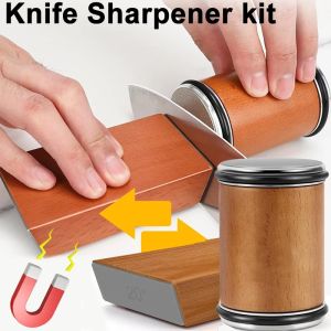 Rolling Knife Sharpener Sharpening Stone Double-Sided 15 and 20 Degree Magnetic Angle Roller Sharpening Tool for Kitchen Knives