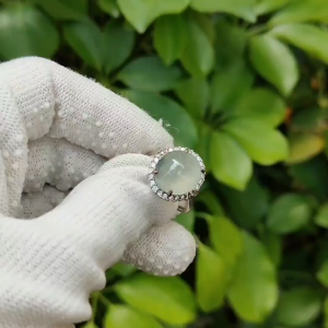 Icy Translucent Jadeite Blooming Elegance S925 Ring – Floating Light Green Flower with Zircon Halo (Sku: s925ring38)
