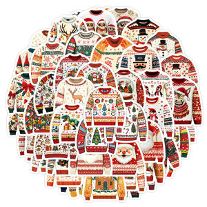 50PCS Christmas Sweater Shaped Stickers Christmas Ugly Sweater Scene Sticker Cute Funny Wintertime Pullover Sweater Vinyl Decal