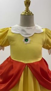 Girls Daisy Princess Yellow Layered Tulle Dress with Accessories Game Character Cosplay Costume Kids Halloween Carnival Gown