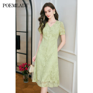 POEMLADY | Green V-Neck Short Sleeve Lace Summer Dress