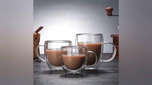 YP Transparent Double Wall Glass Cup Coffee Mug Heat Resistant Cup With Handle 150ml/250ml/350ml