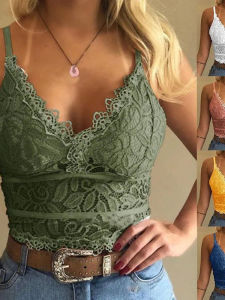 Lace Patchwork Solid Color Camisole Base Shirt Strapless Short Sleeve V-Neck Summer Top for Young Women Street Style