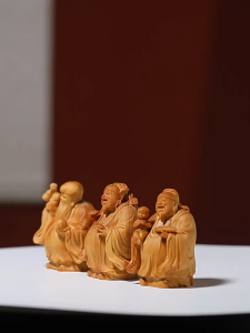 BỘ 3 TƯỢNG TAM ĐA PHÚC LỘC THỌ TÍ HON CAO 6cm GỖ NHAI BÁCH THƠM ĐỂ BÀN  ĐỂ XE KÈM HỘP QUÀ