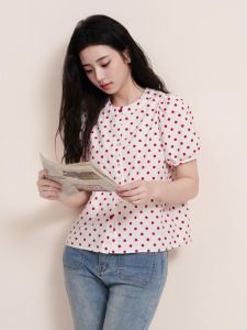 Elegant Red Polka Dot Bubble Sleeve Shirt for Women Spring Summer Fashionable French Vintage Top High Quality Commute Style