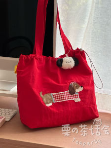 Casual Large Capacity Cartoon Canvas Tote Bag Womens College Style Single Shoulder Bag Lightweight for Class Shopping Bag