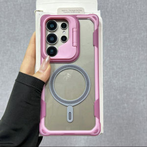 Shockproof Armor Clear Magnetic Case For Samsung Galaxy S25 Edge S24 Ultra Plus For Magsafe Fold Lens Stand Protection Cover