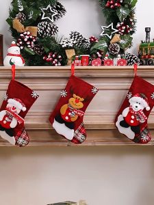 25cm Family Christmas Stocking 4 Kinds Of Christmas Stocking Santa Snowman Elk Christmas Candy Bag Christmas Tree Hanging Ornament Fireplace Family Holiday Party Decoration