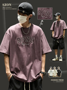 เสื้อยืดคู่รักทรงหลวมแขนสั้นผ้าฝ้ายแท้สไตล์อเมริกันปักตัวอักษรสำหรับผู้ชาย ทรงหลวม น้ำหนักเบา ทรงหลวม แฟชั่นกลางแจ้ง