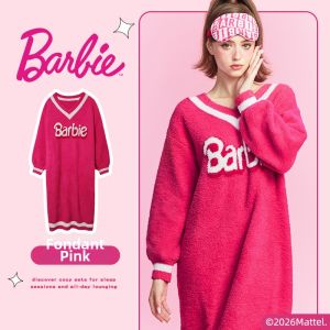 Miss Curiosity | Barbie Collaboration Half Fleece Nightgown Women Coral Fleece