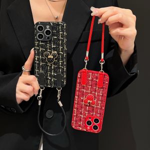 【Hot】High-grade 3D Mickey Head Black & Red Knitted+TPU Phone Case with Bracelet For iPhone X XR XR 11 12 13 14 15 16 Series