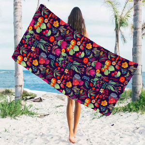 Dark Color Floral Print Quick Drying Microfiber Beach Towel Lightweight for Swimming Camping Yoga - Bath Towel