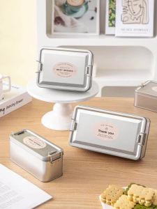【Rectangular Tinplate Storage Box With Lid Dustproof Cookie Tin Home Kitchen Storage For Candy Coffee Tea Jewelry Chocolate】
