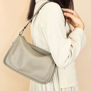 Women Shoulder Bag Genuine Leather Crossbody Bags Wide Strap Female Messenger Bags Under Arm Purse Bag for Women