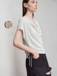 Minimalist Solid Loose Drape Neck High Elasticity 40s Modal Single Jersey Stretch T-shirt