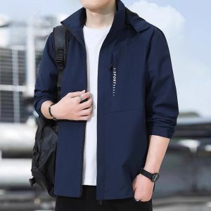 ROMON | Romon Casual Jacket Mens Spring New Detachable Cap Sport Windbreaker Outerwear Polyester Loose Fit Zipper Decoration Youth Trend