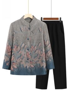 Middle-Aged and Elderly Spring and Autumn Womens Coat Grandma New Arrival 60 Years Old 70 Women Fall and Winter Fleece-lined Ladieswear Loose Clothes