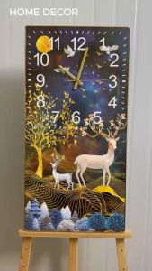 Đồng hồ tráng gương 5D mẫu hươu sừng hoa tặng pin tặng đinh treo