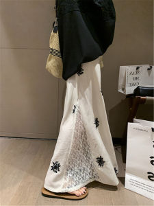 QIAONIAOGE | Embroidered Print Lace Blended Linen Skirt Womens Summer Ethnic Style A-line Midi Skirt