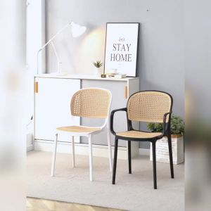 XUXU Dining Chair Rattan Chair Nordic Chair Coffee Chair With Backrest Thickened Plastic Chair With Armrests Stackable
