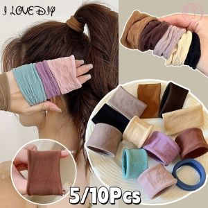 ยางรัดกว้างสีดำยืดหยุ่นสูง5/10ชิ้นสไตล์เกาหลีเรียบง่ายยางรัดผมคลาสสิกอเนกประสงค์สำหรับเด็กผู้หญิงที่มัดผมคงที่ที่รัดผม