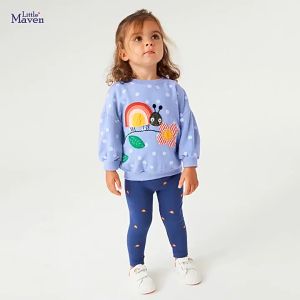 Áo Little Maven bé gái mùa thu xanh bọ hoa