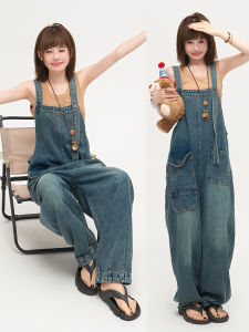 MS Original Japanese Style Retro Blue Denim Overalls Women Summer Loose Casual Oversize Workwear Dungarees High Waist Wide Leg Jeans