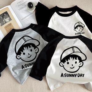 Pure Cotton Kids T-shirt Long Sleeve Bottoming Shirt Early Autumn Childrens Clothing Cartoon Print Loose K-style Boys Top Clothes