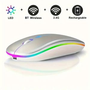 Congdi | Rechargeable Bluetooth-compatible Wireless Mouse with 2.4G USB RGB Mouse for Computer Laptop Tablet PC Macbook Gaming Mouse Game