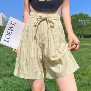 YAMIANNV | Ice Silk Wide Leg Pants High Waist Womens Cotton Linen Dopaamine Shorts Cool Feeling Summer 2025 Commute Style Simple Design