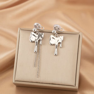 Tassel Earrings Irregular Long Metal Cold Style Unique Personality High End Mosquito Coil Tray Clip-Ons for Women No Piercing Needed