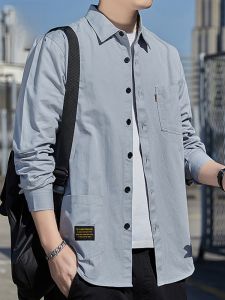 ROMON | Lormen Mens Long Sleeve Casual Loose Fit Denim Shirt Trendy Autumn Fashion Standard Tailoring No Ironing Required
