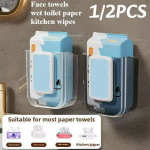1/2PC Wall Mounted Wet Wipes Transparent Self-Adhesive Paper Towel Box Non Perforated Bathroom Toilet Paper Holder Home Storage