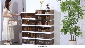 Large Foldable Stackable Shoe Storage Box Installation Free Shoe Rack Cabinet Transparent Shoe Box Multi Purpose Cabinet