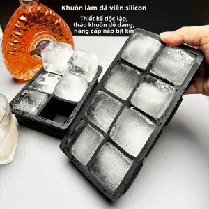 Khay Đá Silicon Lớn Có Nắp Đậy Dùng Tại Nhà Bar Pha Chế Whiskey Khay Đá Hình Khối Đồ Dùng Phụ Kiện Làm Đá