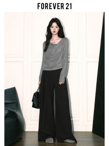 American Retro High Waist Wide Leg Casual Pants Womens Design Sense Tie Loose Suit Long Pants Black Casual Straight Leg Trousers