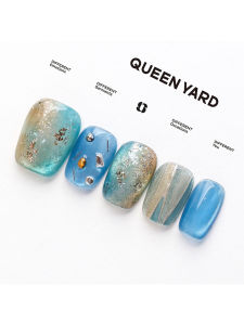QueenYard Spring 2025 New Style Cats Eye Nail Art Sea Salt Gold Plating Color Collision Diamond Fragment Nail Tips Wearable