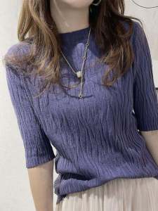 Spring 2024 Womens Mid-Sleeve Knitwear Base Layer Shirt Versatile Top Summer Short Sleeve Ear Cover Half High Collar New Arrival