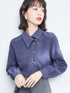 Áo Sơ Mi Vải Nhung Dài Tay Mùa Xuân Cho Nữ Thiết Kế Cổ Búp Bê Cổ Điển Thường Ngày Dáng Rộng Màu Trơn Mùa Thu