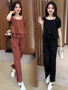Fashionable Summer Outfit Womens Short Sleeve Top And Slimming Pants Two Piece Set Elegant Ageless Style by Ni Yali