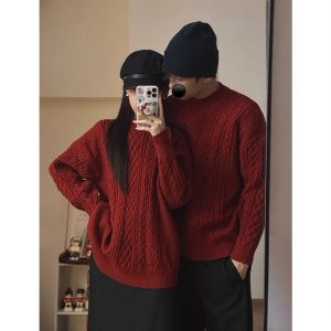 Large Size 300 Pounds Red New Year Couple Sweaters Autumn Winter Men Women Cross Year Knitted Outerwear Casual round Neck Long Sleeve