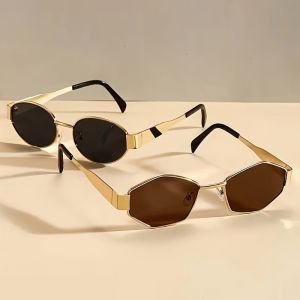 2PCS Sunglasses Small Frame New Style Sunglasses Metal Womens Simple Trendy European and American Sunglasses for Men and Women