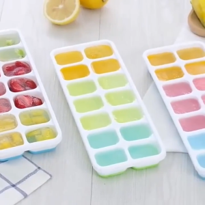 Khay Làm Nước Đá Viên Bằng Silicon 14 Ô - Lấy Đá Thông Minh Kèm Nắp Đậy Tiện Lợi.