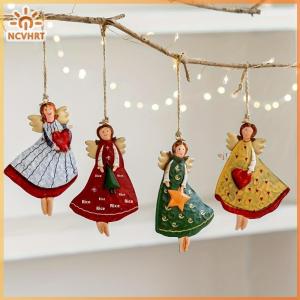 🔥🔥🔥NCVHRT 4PCS Set Vintage Angel Hanging Decor Fantasy Wooden Xmas Tree Hanging Ornament Decor For Home New Year Gift Christmas Decor