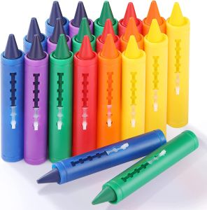 Baby Bath Crayons Toy Educational Drawing Toys for Kids Toddlers Montessori 6 Colorful Crayons with Eraser & Suction Cup Organizer Non-Toxic Bathtime Fun